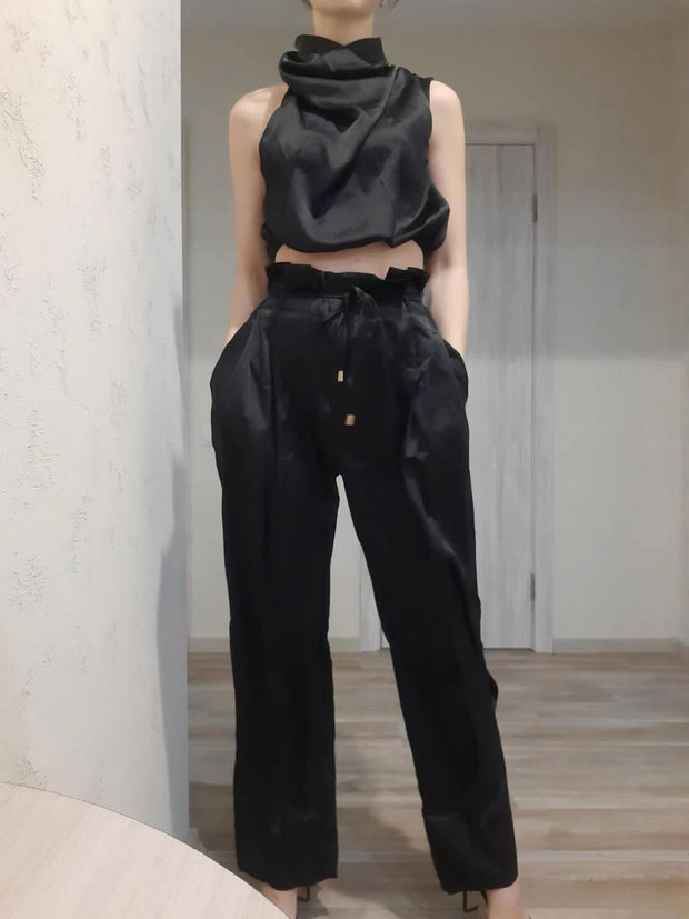 Women's Fashion Tops Wide-leg Pants Suit